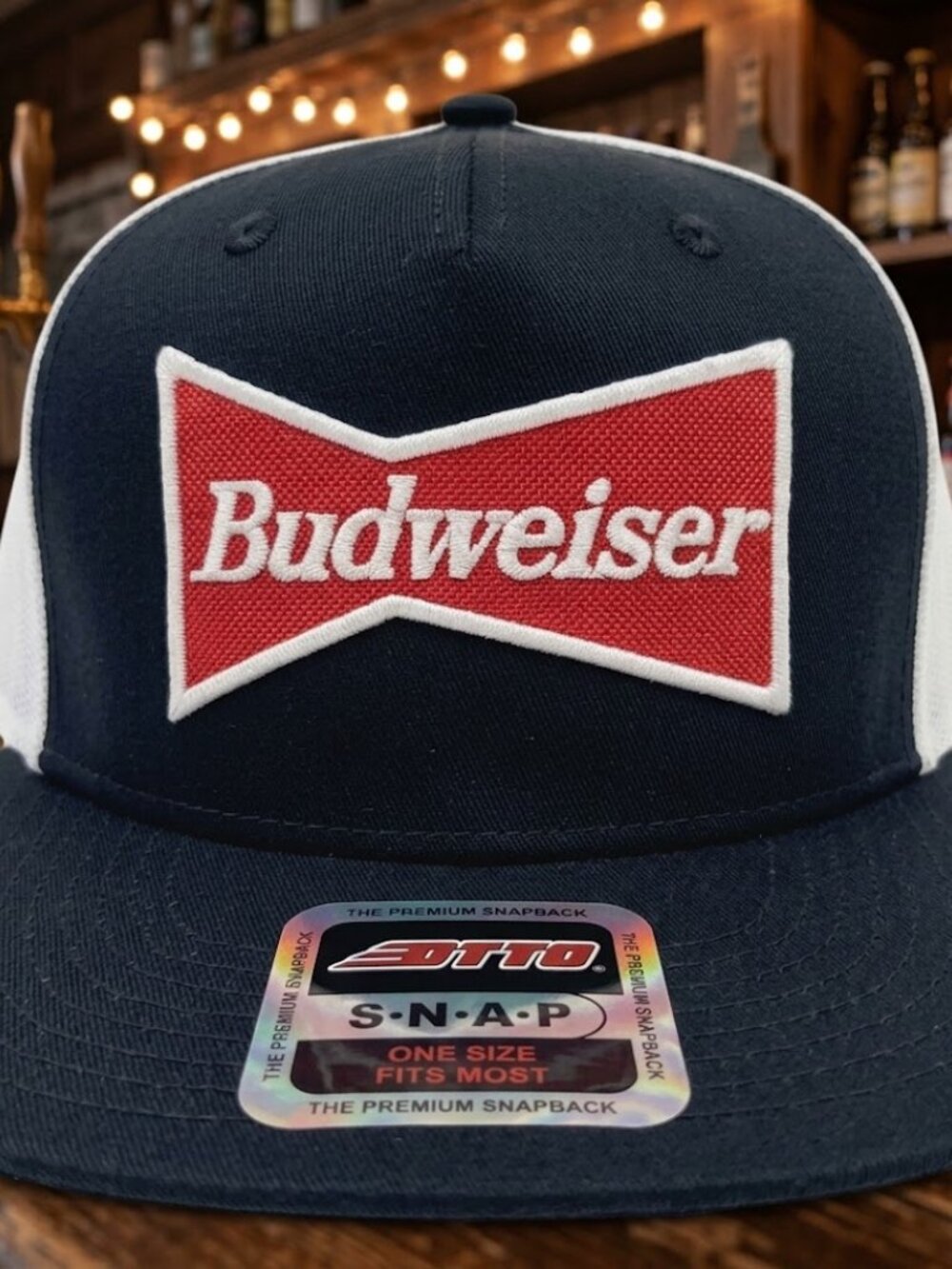 Retro Budweiser Hat Vintage Patch Black White OTTO Flat Brim Snapback Cap USA Ne
